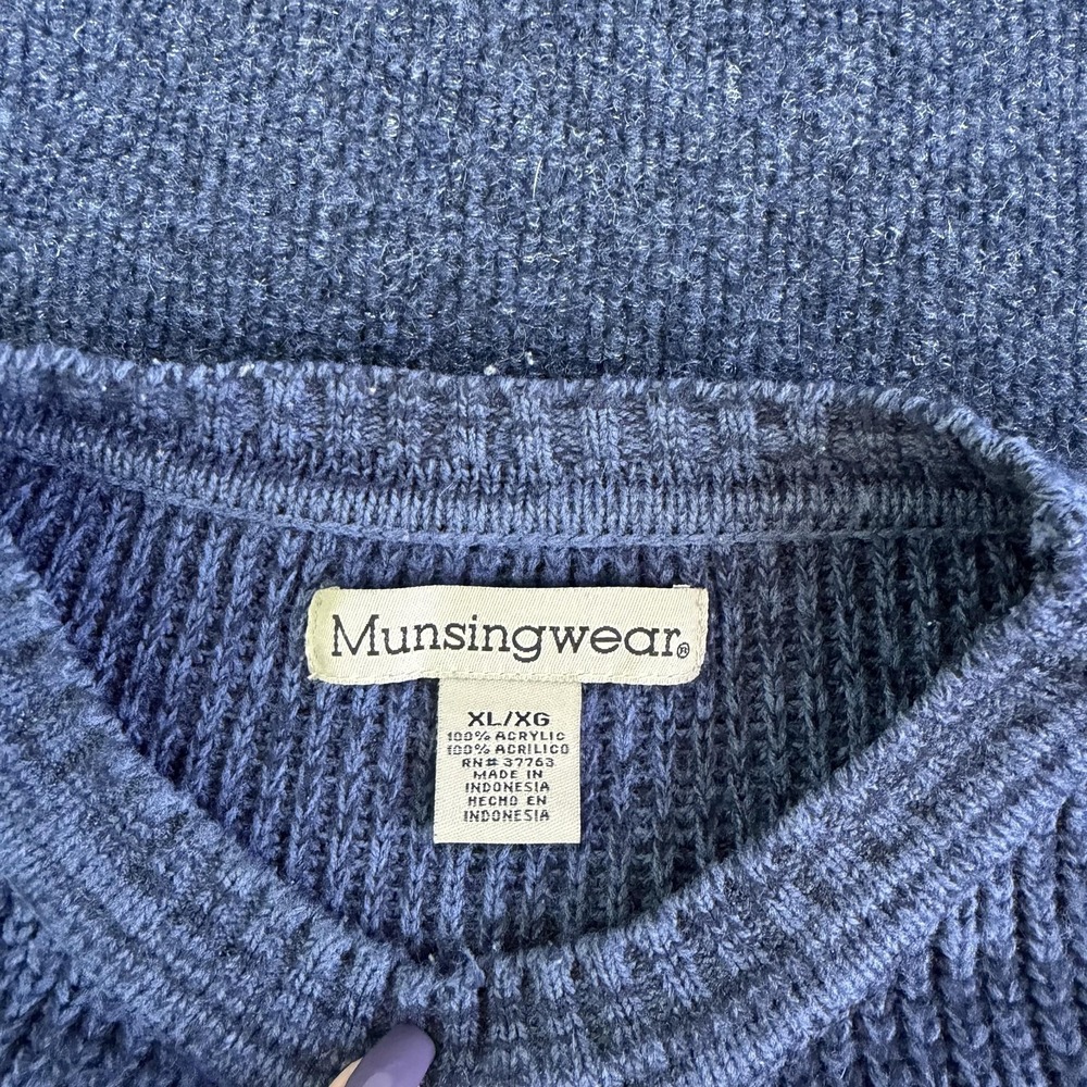 Munsingwear Sweater Mens XL Blue Waffle-Knit Acrylic Crewneck Pullover Casual - Picture 2 of 6